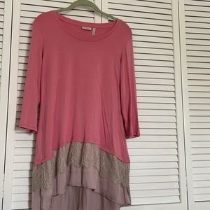 Logo layering. Long sleeve dusty rose lace trim